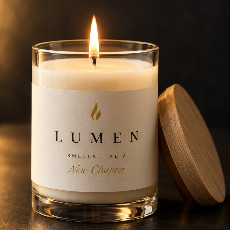 Lumen Gebetskerze im Glas mit Holzdeckel, brennend