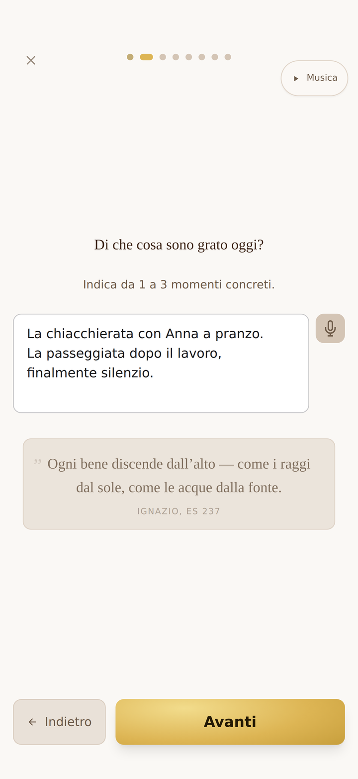 Lumen, esame, passo della gratitudine